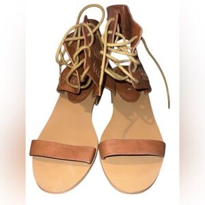 Forever 21 tan woven ankle wrap lace up sandals